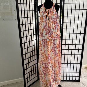Maison Tara Orange and Purple Floral Maxi Dress